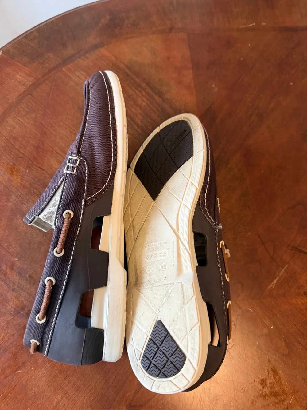 Crocs Beach Line Boat Shoes Brown Canvas Rubber Slip On Men’s Size 12